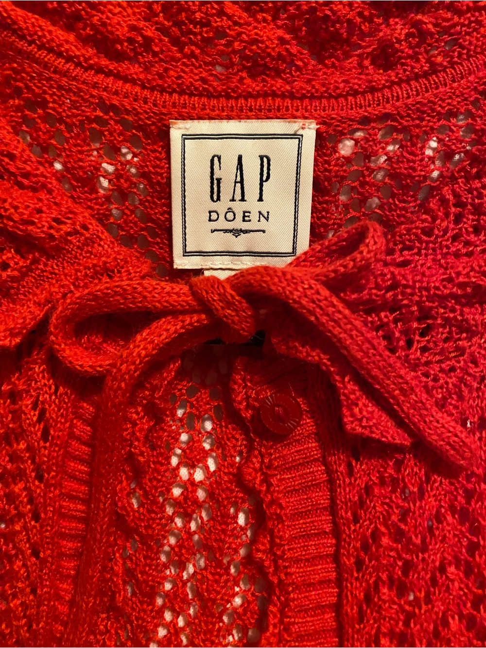 Gap x Doen Red Knit Pointelle Short-Sleeve Button Cardigan Sweater - Picture 5 of 6